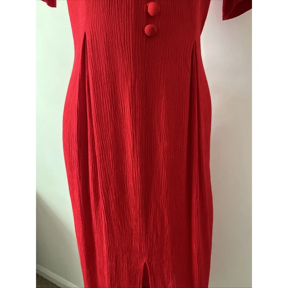 VTG Adam Jason Dress Size 10 Red 80's 90's Floral Embroidery Tie Boho Secretary